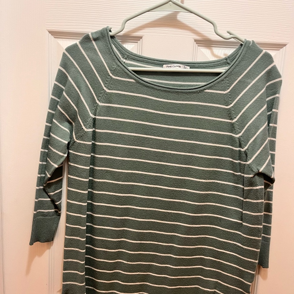 Pink Clover Green Striped Women's Top